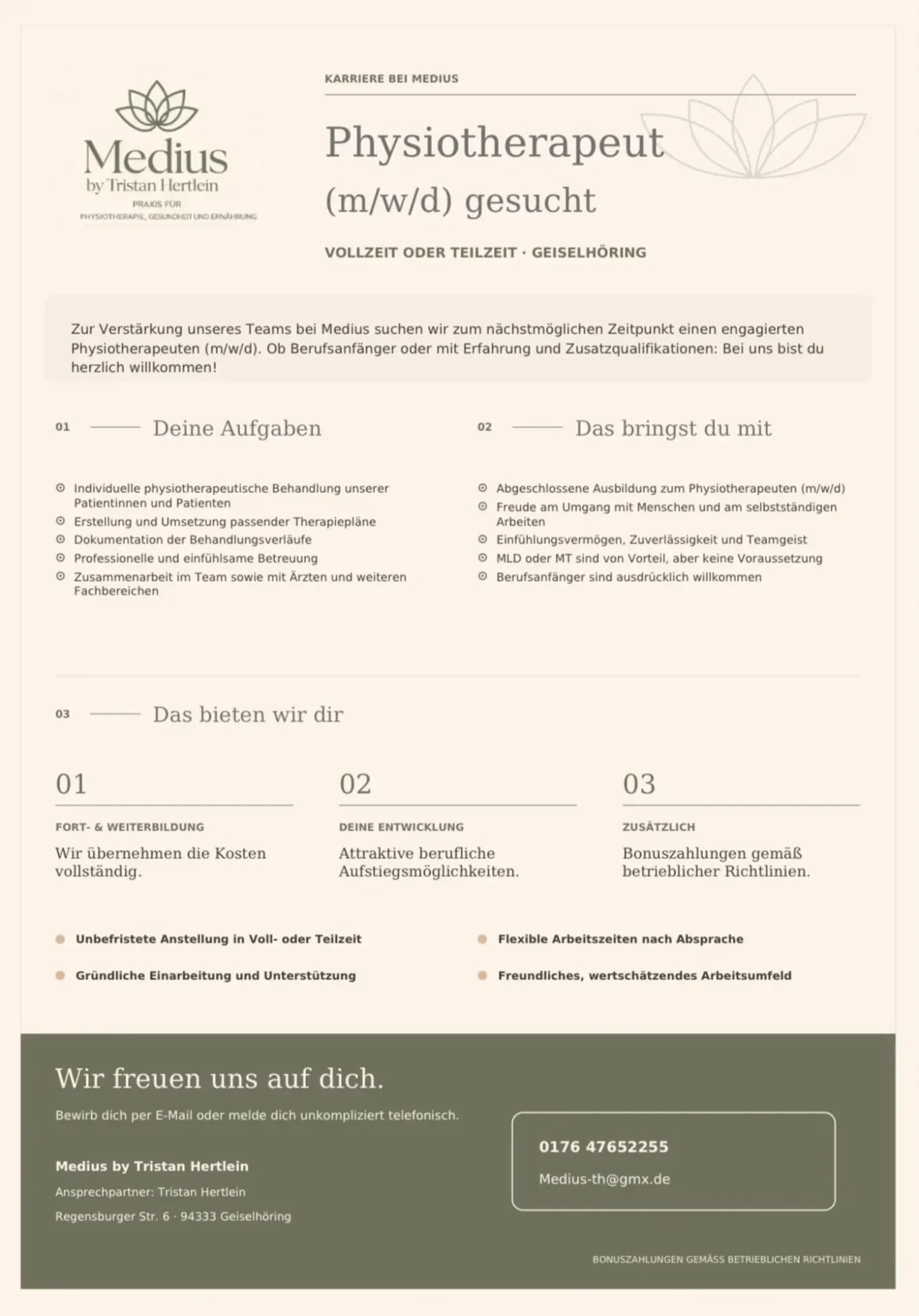 Stellenanzeige: Physiotherapeut (m/w/d) gesucht bei Medius in Geiselhöring